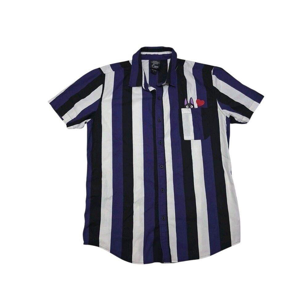 Kiki's Delivery Service Men's Large Shirt Button Up Short Sleeve Striped